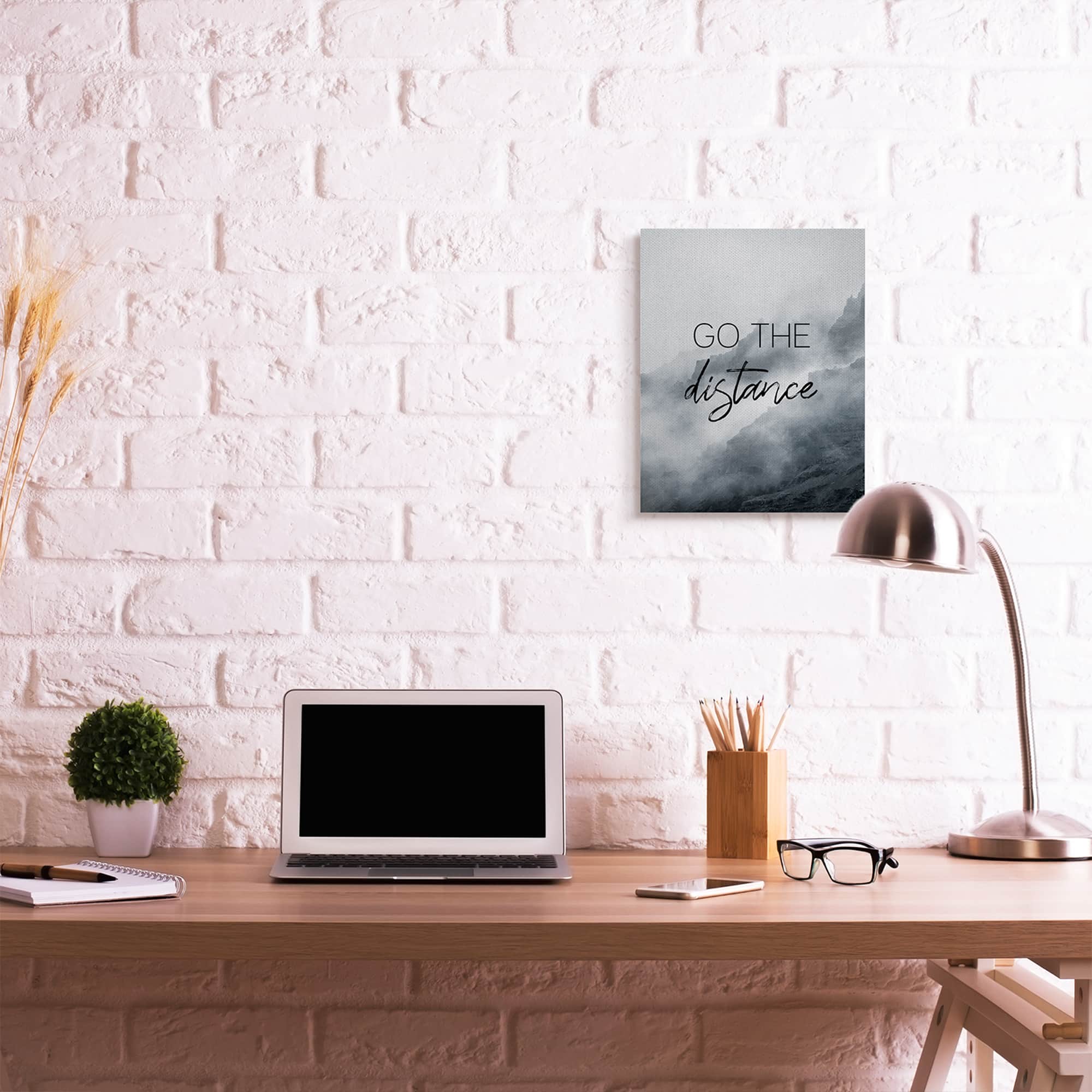 Stupell Industries Go The Distance Phrase Foggy Cliffside Mountain Canvas Wall Art
